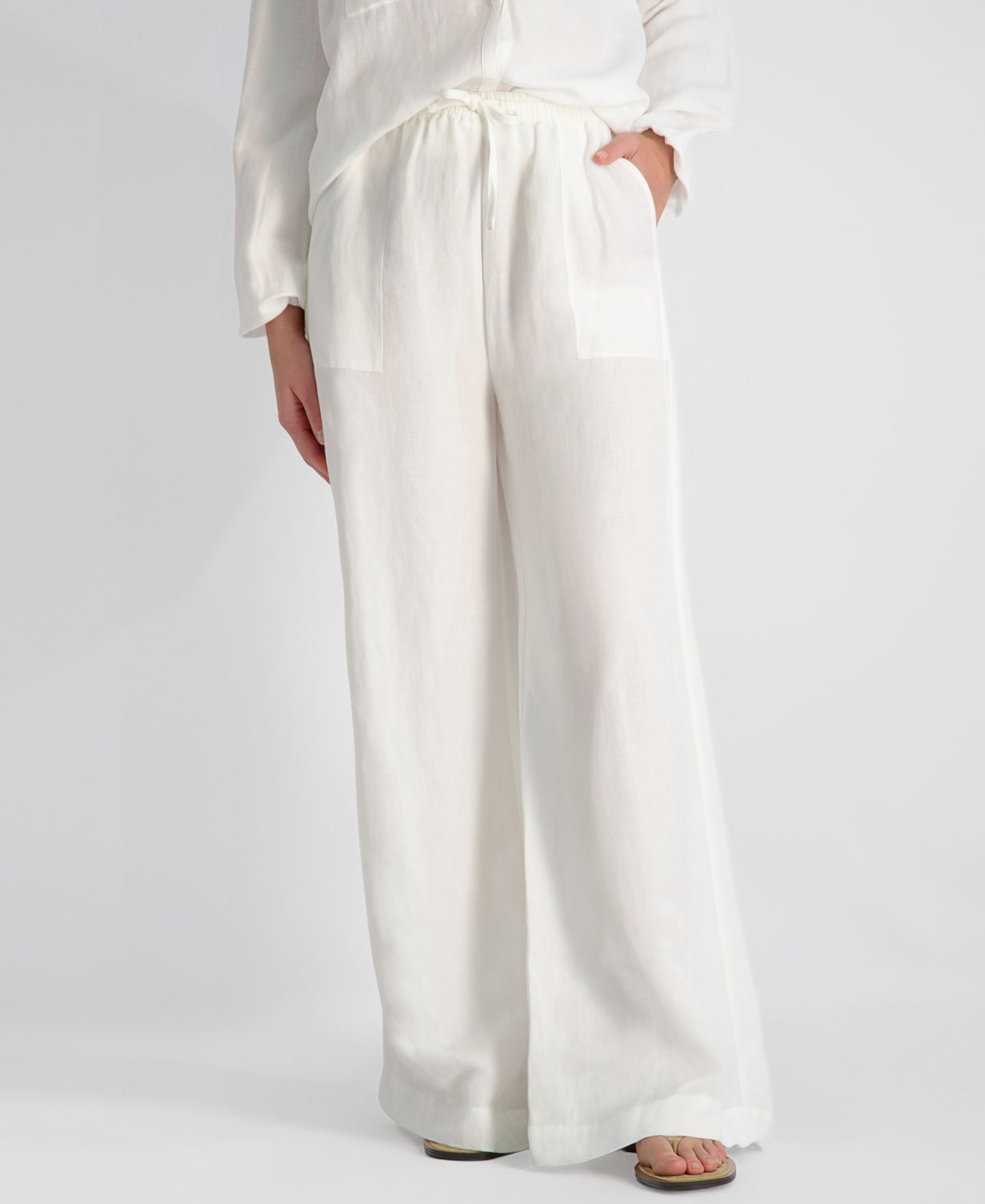 Женские брюки French Connection Cooper Linen-Blend Wide-Leg, цвет: Белый — фото 1