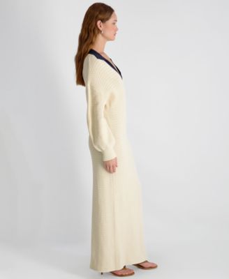 Women's Mozart Contrast Texture Knit V-Neck Maxi Dress