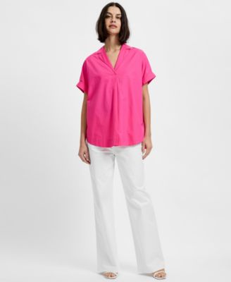 Women's Poplin Collared Top