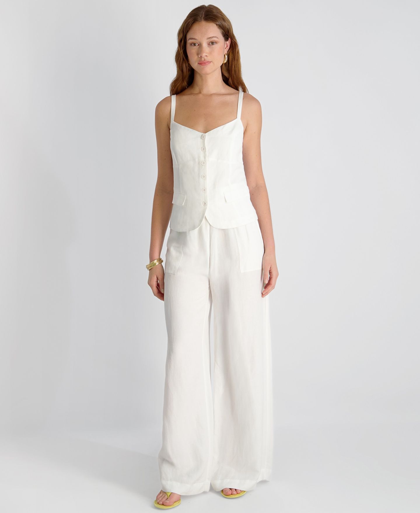 Женские брюки French Connection Cooper Linen-Blend Wide-Leg, цвет: Белый — фото 2