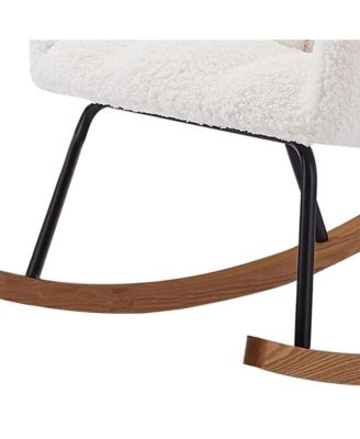 Off White Comfy Upholstered High Backrest Rocking Chair for Nursing Baby Reading Napping Nursery Living Room