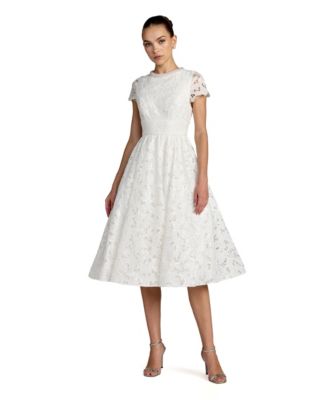 Women's Lace Embellished Cap Sleeves A Line Midi Dress