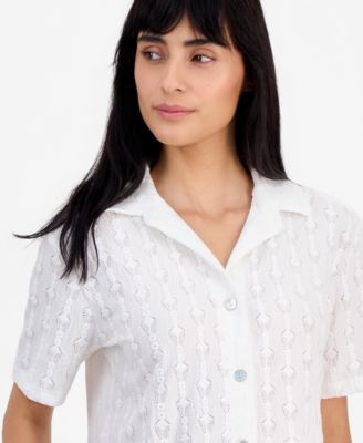 Women's Short-Sleeve Button-Down Swim Cover-Up Shirt