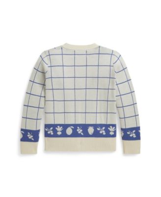 Girls' 2-6X Windowpane V-Neck Cardigan