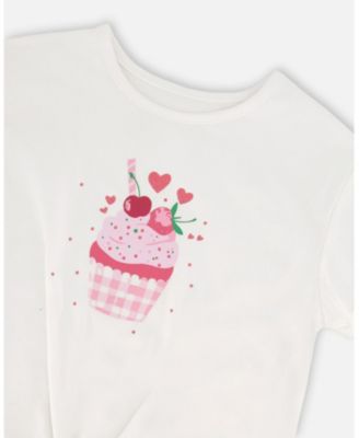 Big Girls ganic Cotton Jersey T-Shirt with Tie at Waist White