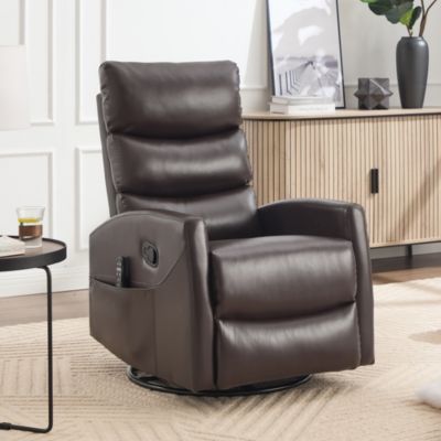 Manual Recliner Chair Heat Massage with Rocker and Swivel in Fabric for Living Room.