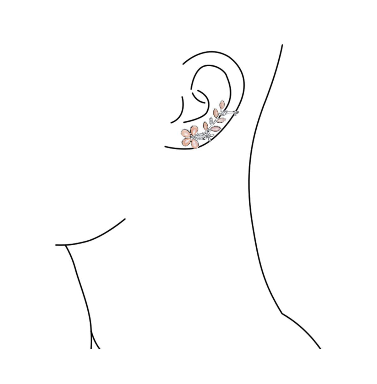 Bling Jewelry Light Pink Mop Mother Of Pearl Flower Crawler Cartilage Earrings Clip Back Rhodium Plated Brass