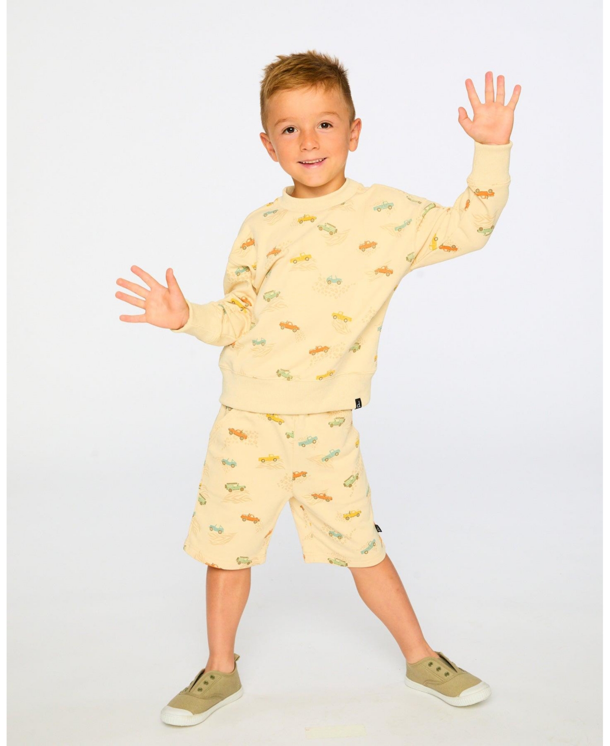 Deux par Deux Big Boys French Terry Shorts Beige Jeep Print