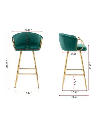 26 Inch Bar Stools Set of 2, with Golden Chrome Footrest and Base Velvet Counter Height Bar Stools Kitchen Island Counter Stool
