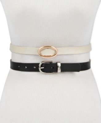 Center-Bar and Metal Loop Buckles 2-Pack Skinny Belt Set