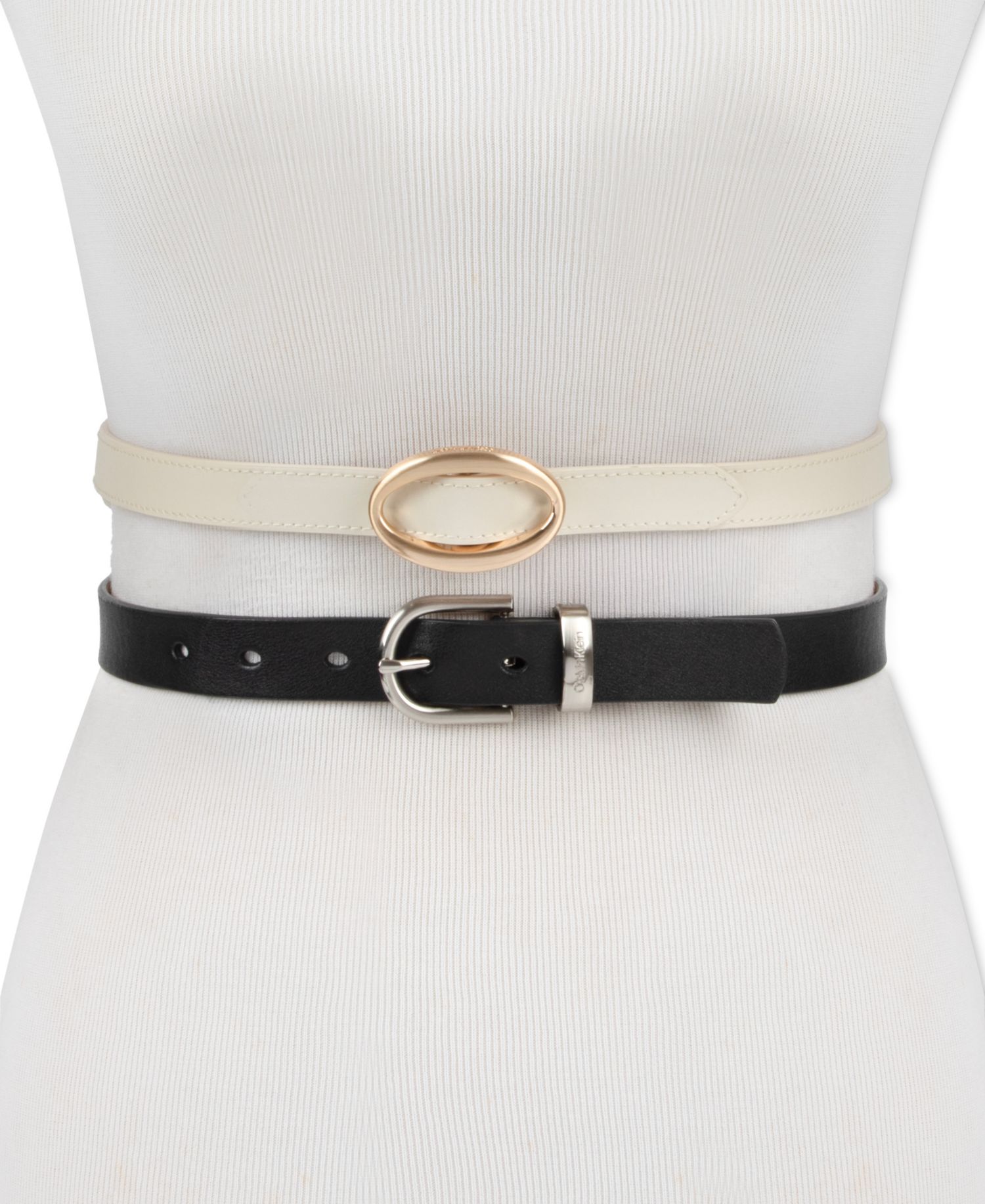 Center-Bar and Metal Loop Buckles 2-Pack Skinny Belt Set