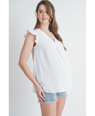 Women's Swiss Dot Flutter Cap Sleeve V-Neck Maternity Top