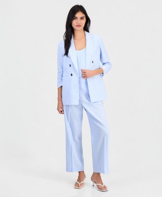 Women's Linen-Blend Scrunch-Sleeve Blazer, Scoop-Neck Camisole & Pull-On Pants