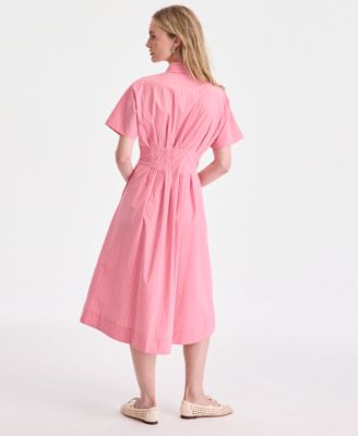Women's Pleated Waist Midi Shirtdress