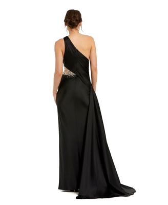 Women's One Shoulder Charmeuse Gown With Beaded Cutout