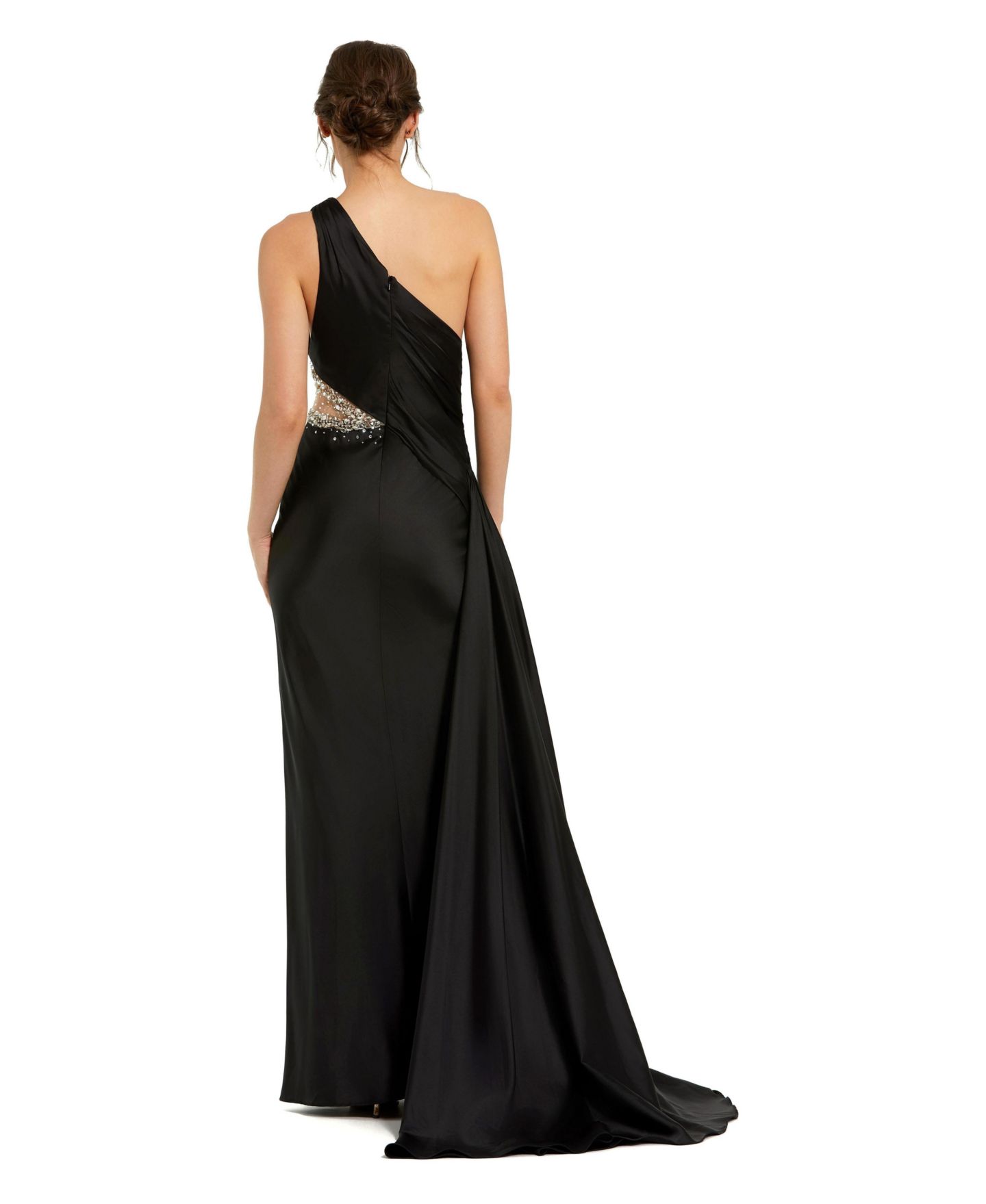 Женское платье Mac Duggal One Shoulder Charmeuse Gown With Beaded Cutout, цвет: Чёрный — фото 2