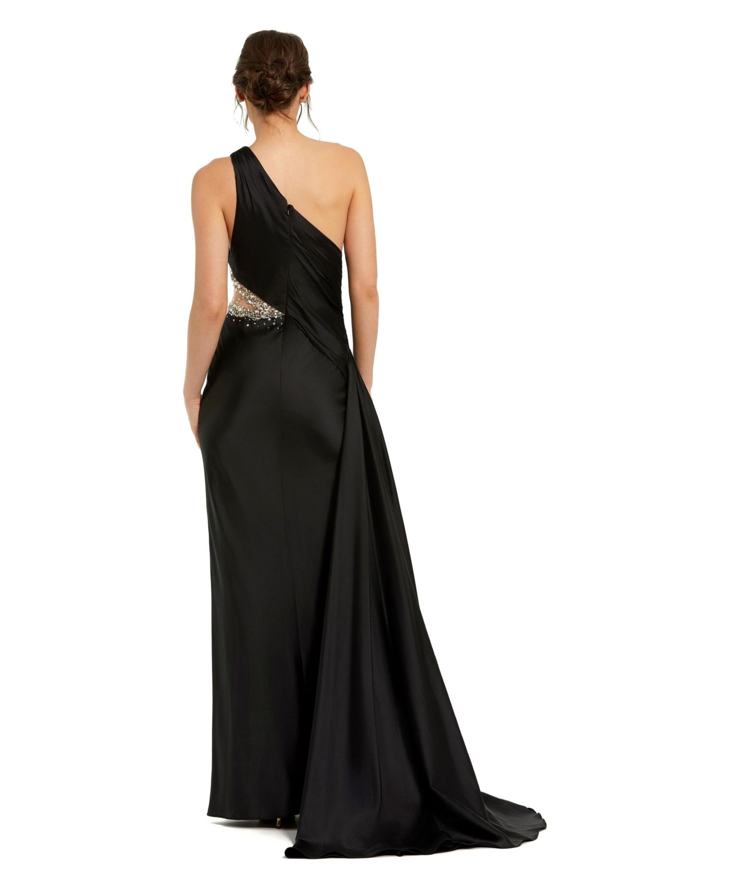 Women's One Shoulder Charmeuse Gown With Beaded Cutout
