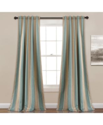 Julia Stripe Light Filtering Window Curtain Panels Pair 52"W x 108"L Blue - Striped Curtains for Bedroom - Blue Living Room Curtains