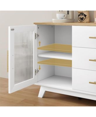 56" Large Sideboard Buffet with Drawer, Buffet Storage Cabinet with Adjustable Shelves and Fluted Glass Door, Modern Coffee Bar Cabinet