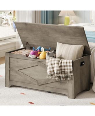 39.4" Wooden Storage Chest, Storage Bench with Safety Hinges for Entryway & Living Room