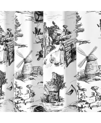 French Country Toile Light Filtering Window Curtain Panels Pair 52"W x 84" +2" White & Charcoal - Vintage Curtains for Living Room