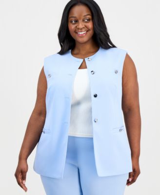Plus Size Round-Neck Button-Front Vest