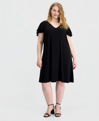 Plus Size V-Neck Flutter-Sleeve Dress