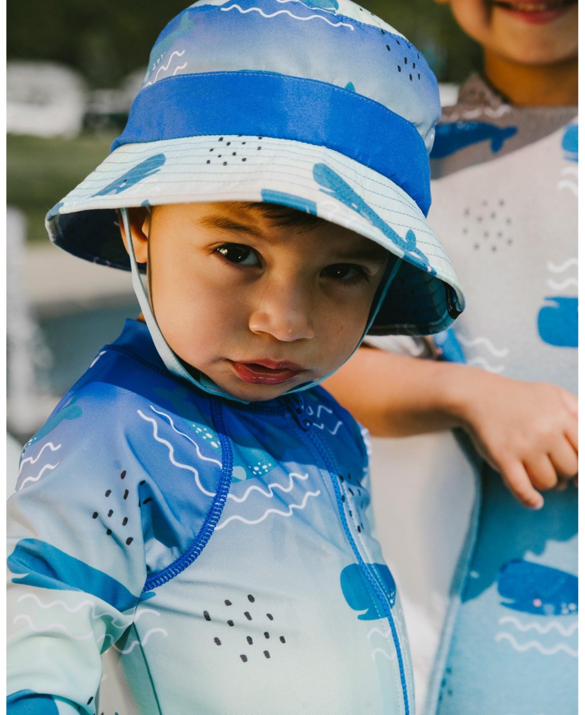 Deux par Deux Baby Boys One-Piece Long Sleeve Rashguard Blue Whale Print