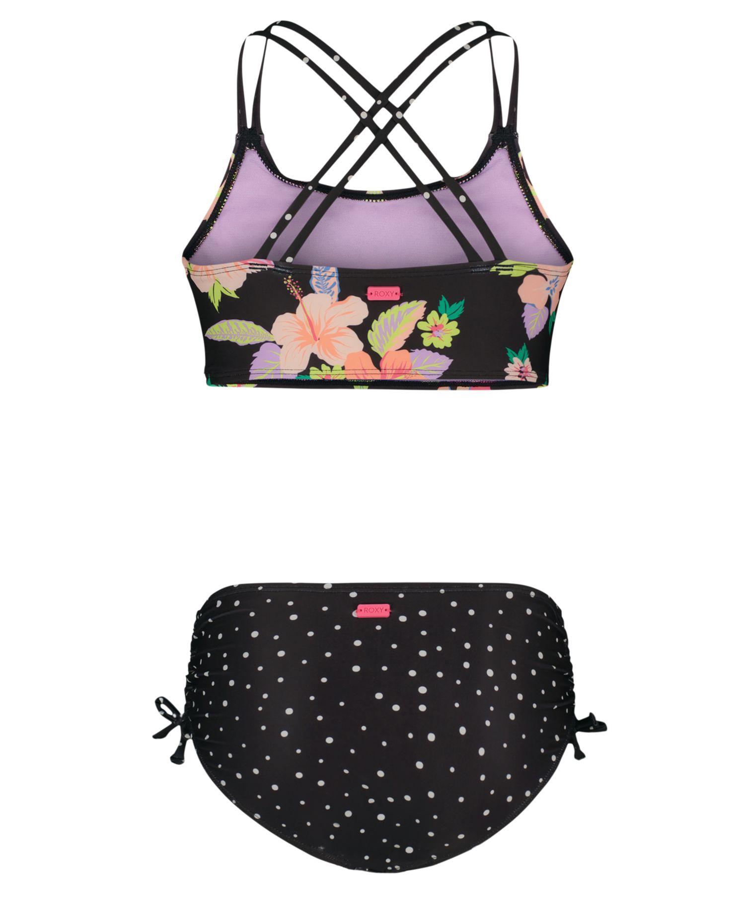 Girls' 8-16 Floral Top & Polka Dot Bottoms Mix Bikini, 2-Piece Set