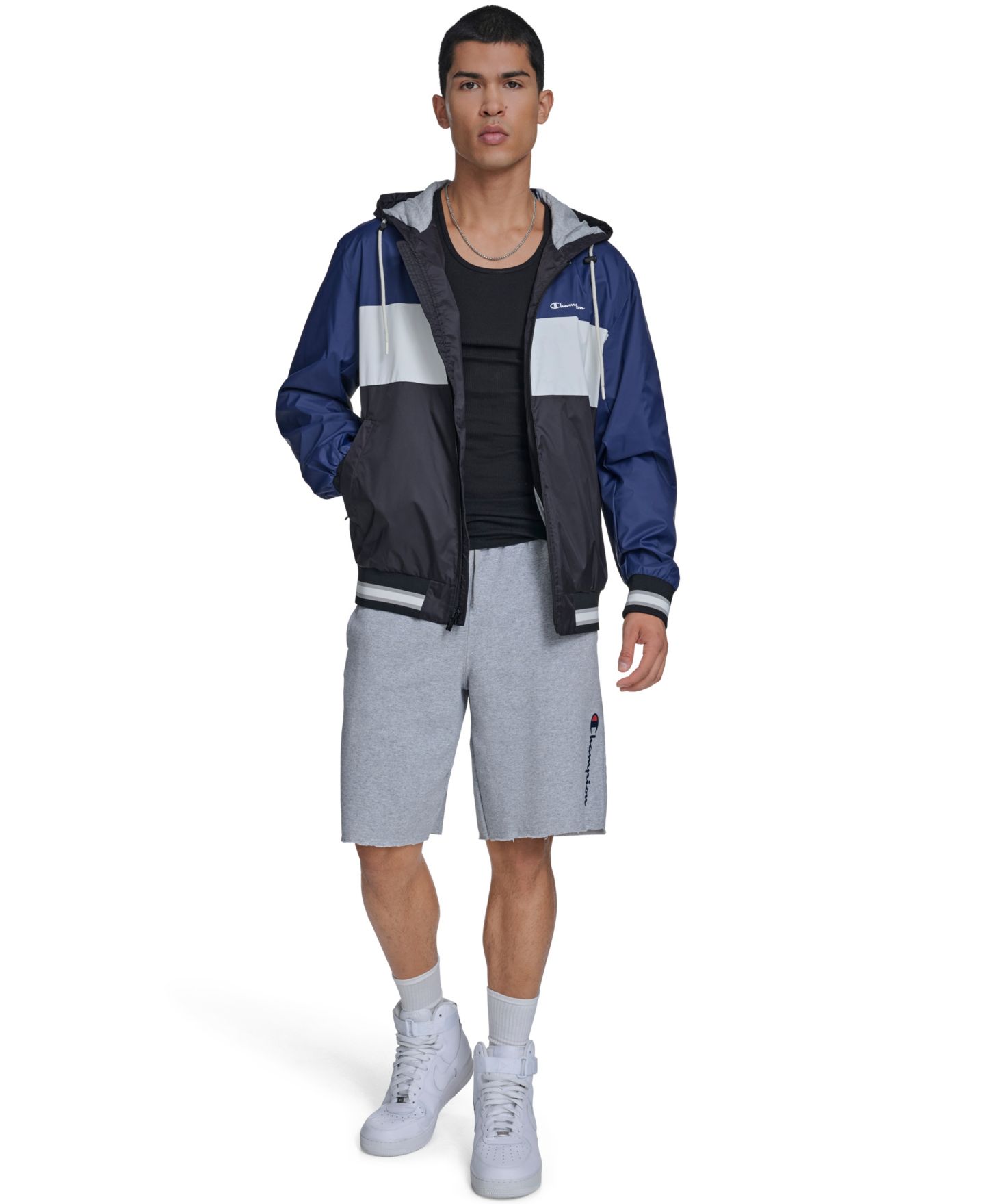 Мужская куртка Champion Retro Hooded Rain, цвет: Чёрный / Белый — фото 2