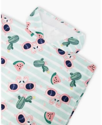 Girl Hooded Beach Towel Blue Flamingo and Cactus Print - Toddler|Child