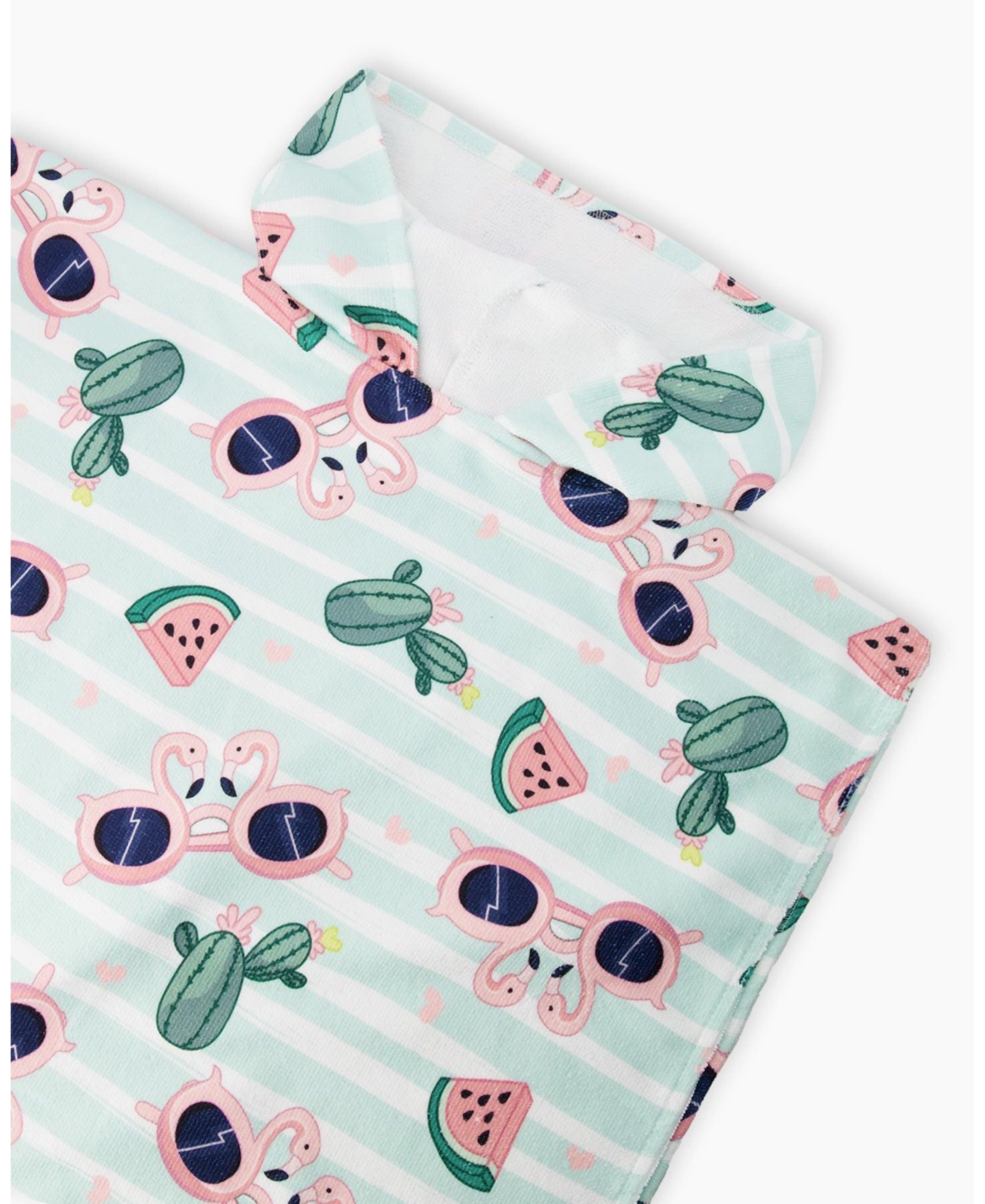 Deux par Deux Girl Hooded Beach Towel Blue Flamingo and Cactus Print - Toddler|Child