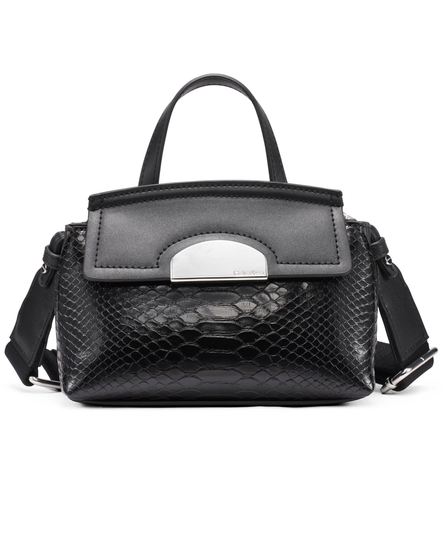 Женская сумка Calvin Klein Arabella Mixed Media Crossbody with Web Strap, цвет: Чёрный / Серебряный — фото 1