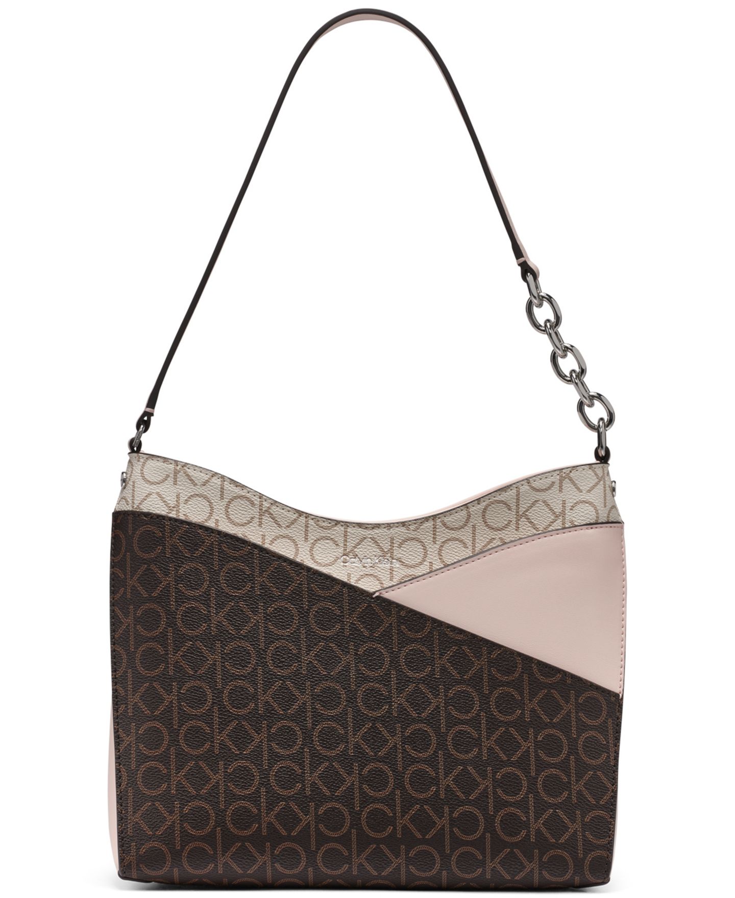 Женская сумка Calvin Klein Nova Chain Mixed Signature Top Zipper Shoulder, цвет: Хаки / Розовый — фото 1