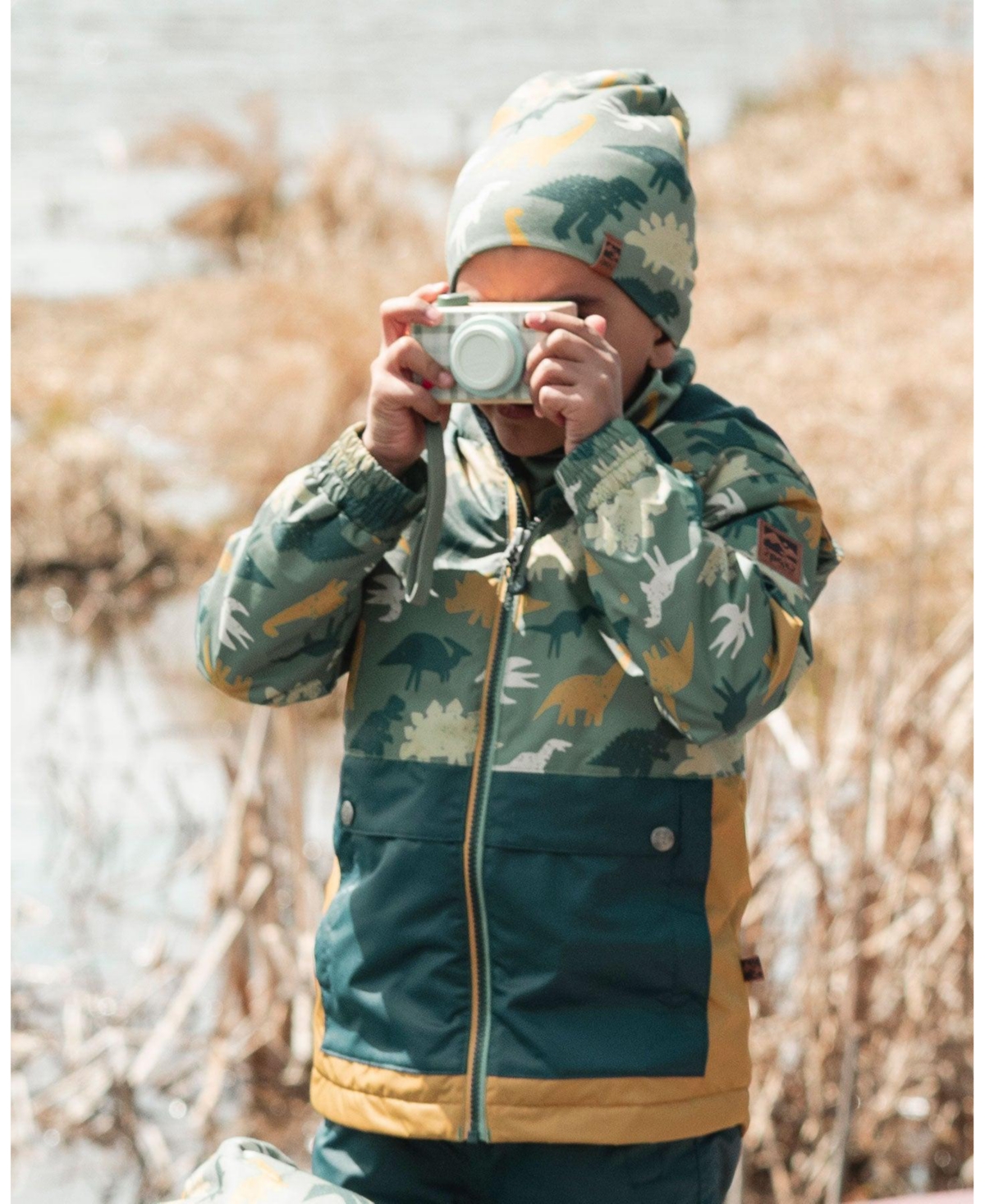 Deux par Boy Stretch Jersey Beanie Green Dinosaur Print - Toddler|Child