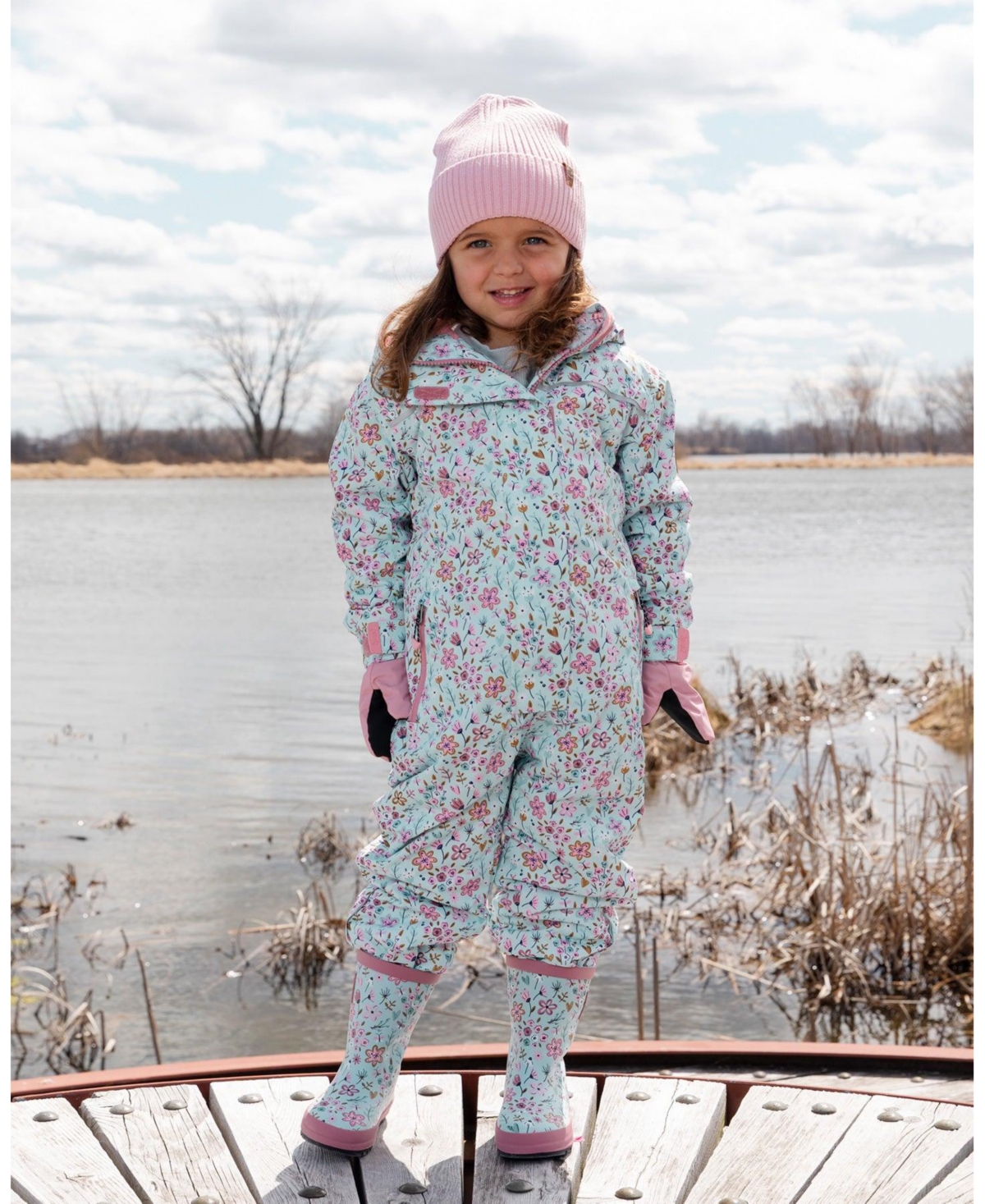 Deux par Big Girls Mid-Season One-Piece Outerwear Blue Mini Flower Print