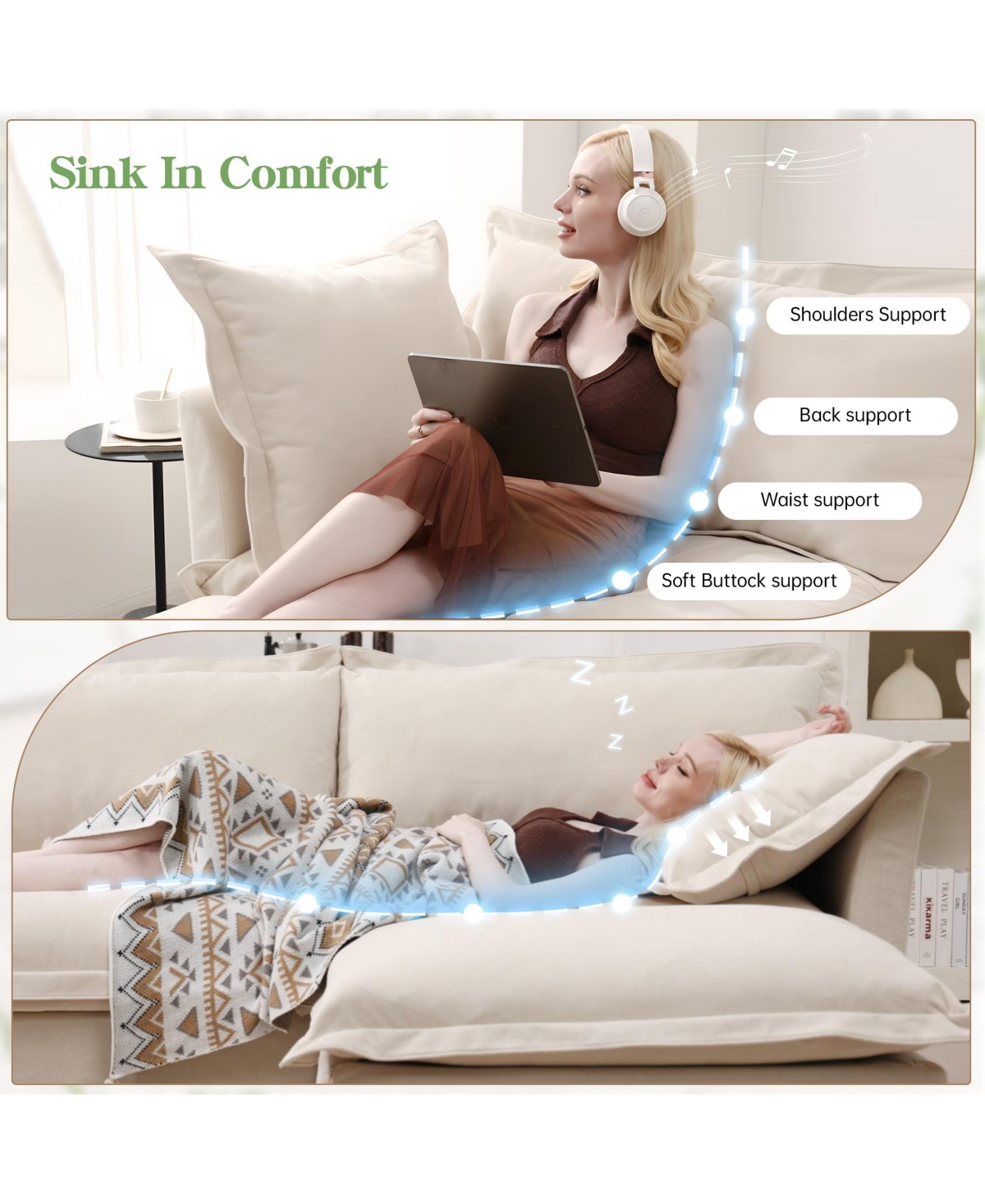 Boyel Living Set of 2 Armchair with Removable Cushions, Single Seat Couch Sofa, Deep Accent Chair Large Pillows