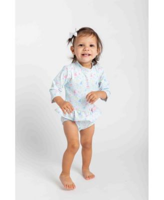 Baby Girl Floral Print One Piece Rashguard with Bow