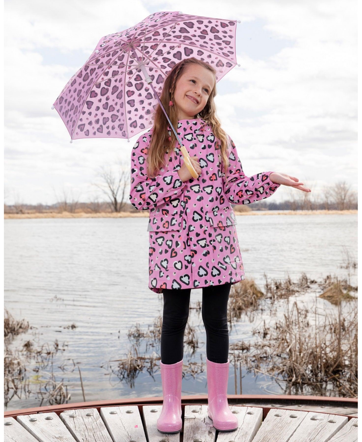 Deux par Toddler Girls Rain Jacket Polyurethane Pink Heart Print