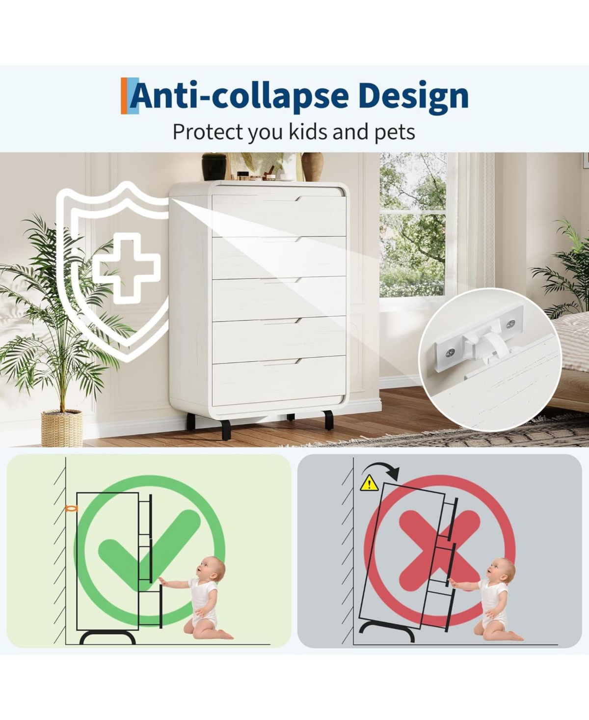 gaomon 5 Drawers Dresser for Bedroom, 48" Tall Modern Wooden Clothes Dresser with Large Wood Storage, Chest of Drawers for Living Room, Hallway