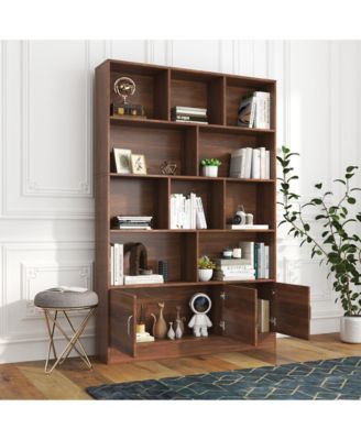 70.87" Tall Bookshelf with 10 Cubes and 3 Doors, 4-Tier Bookshelf, Open Shelf Bookcase with Cabinet, Modern Cube Storage Organizer