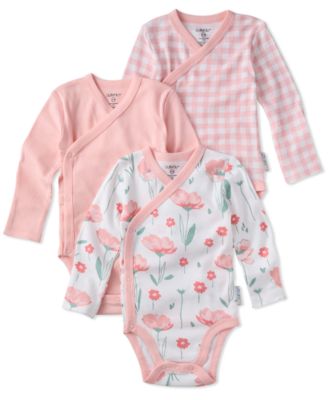 butterblu Baby Boys or Baby Girls Side Snap V-Neck Bodysuit 3-Pack - Floral Fields Check 30$