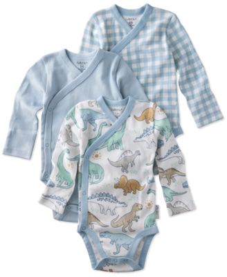 butterblu Baby Boys or Baby Girls Side Snap V-Neck Bodysuit 3-Pack - Rawr-Some Check 30$