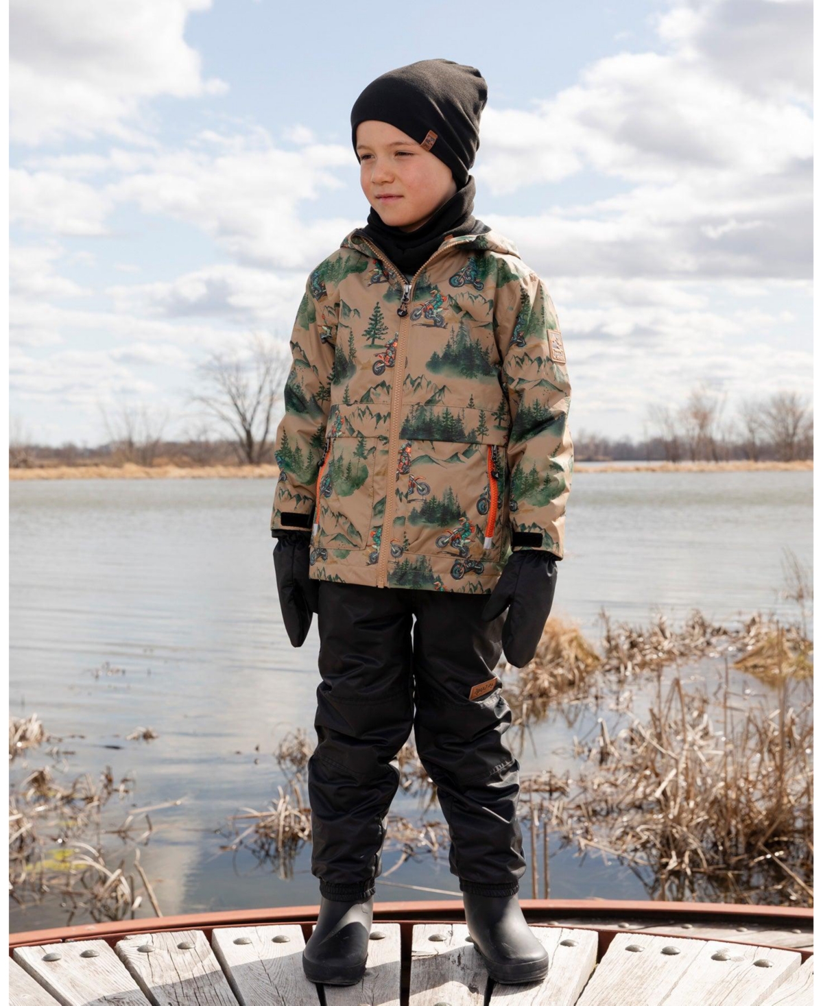 Deux par Toddler Boys 3-in-1 Two-Piece Mid-Season Outerwear Set Brown Motocross Print