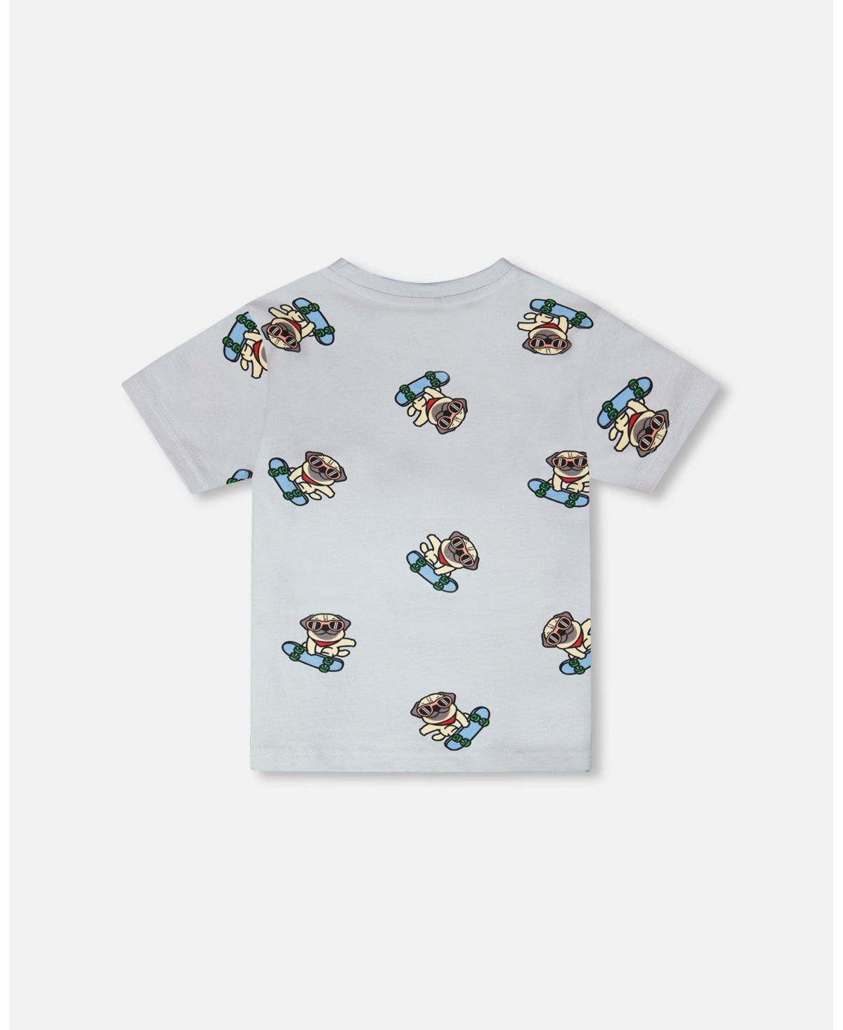 Deux par Toddler Boys ganic Cotton Jersey T-Shirt Blue Pug Print