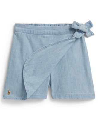 Girls' 2T-6X Chambray Faux-Wrap Skort