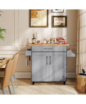 Kitchen Island Cart with Towel Rack and Spice Rack