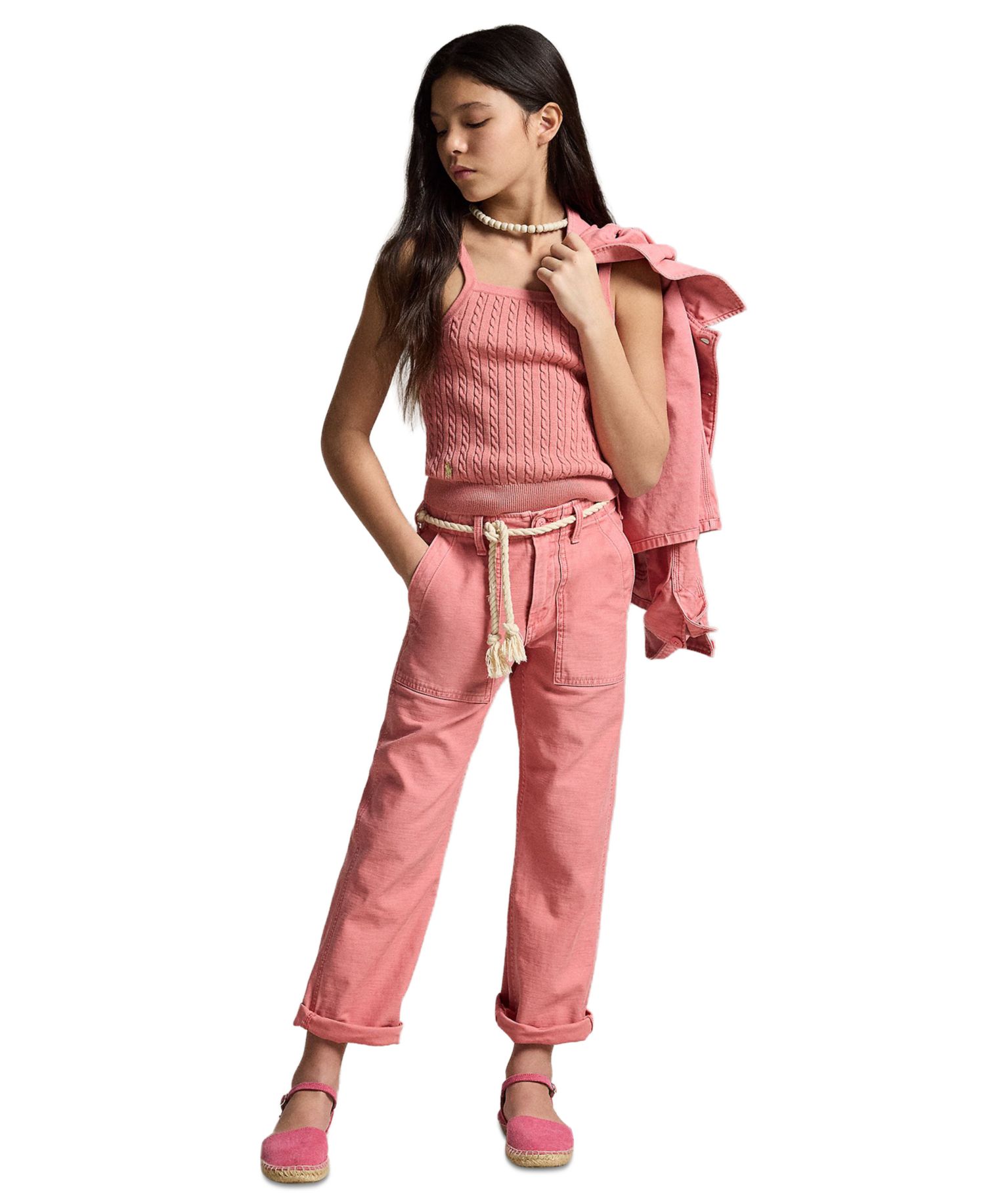 Girls' 7-16 Mini-Cable Square Neck Tank Top