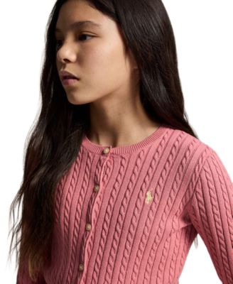 Girls' 7-16 Mini-Cable Button Front Cardigan