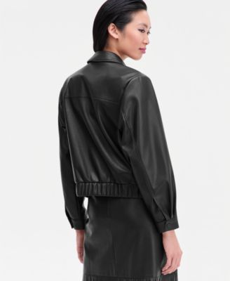 Women's Faux-Leather Bomber Jacket